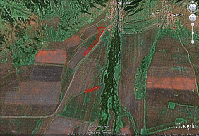 Земельные участки у села Кастахта. Схема расположения на Google Earth