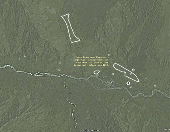 Земельные участки вдоль реки Аккем на устье реки Куйлю. Схема расположения на Google Earth